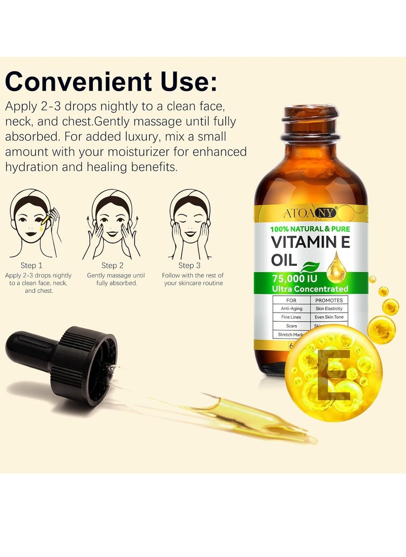 ATOANY Vitamin E Oil, Vitamin E Oil for Face, 75,000 IU Ultra Concentrated Pure Vitamin E Oil, Organic Vitamin E Oil for Skin  - Image 2