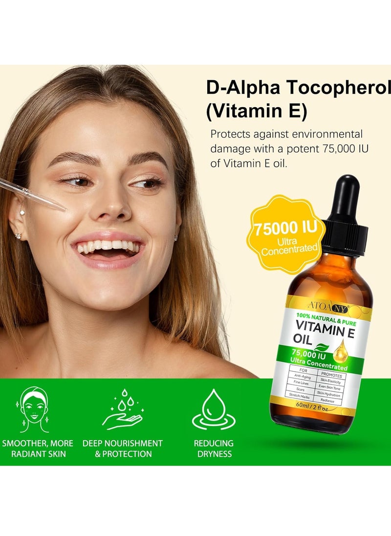 ATOANY Vitamin E Oil, Vitamin E Oil for Face, 75,000 IU Ultra Concentrated Pure Vitamin E Oil, Organic Vitamin E Oil for Skin  - Image 3