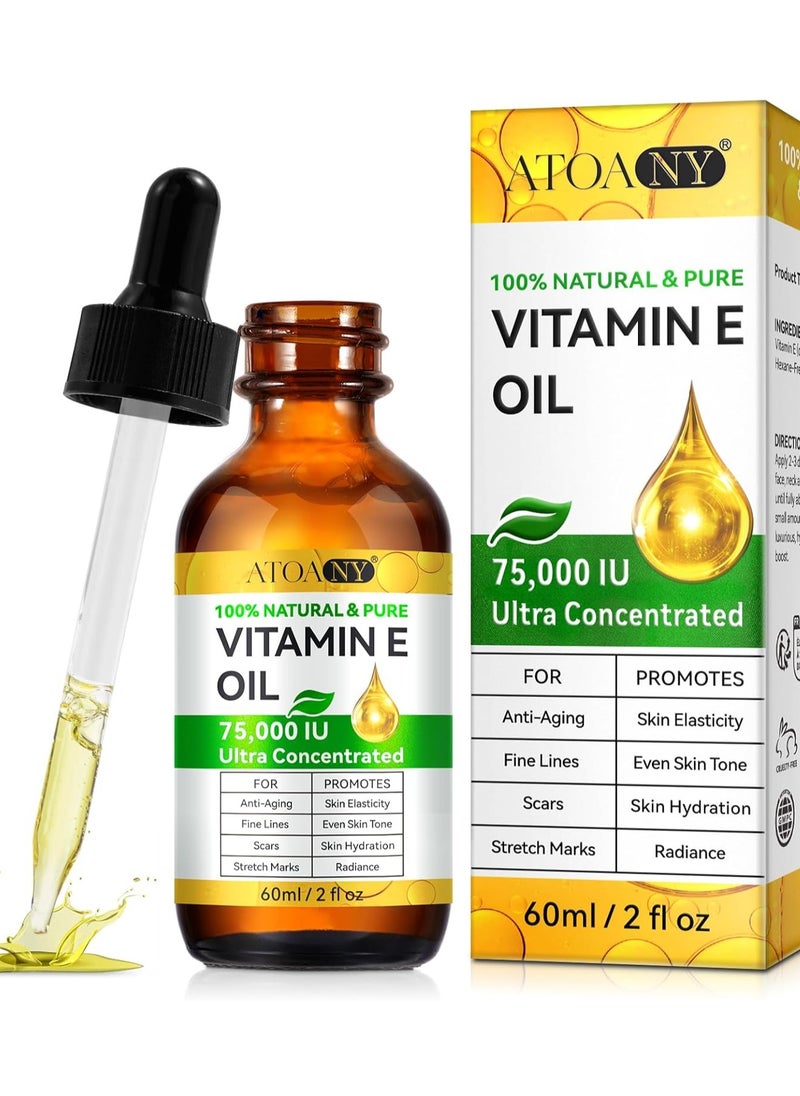 ATOANY Vitamin E Oil, Vitamin E Oil for Face, 75,000 IU Ultra Concentrated Pure Vitamin E Oil, Organic Vitamin E Oil for Skin  - Image 1