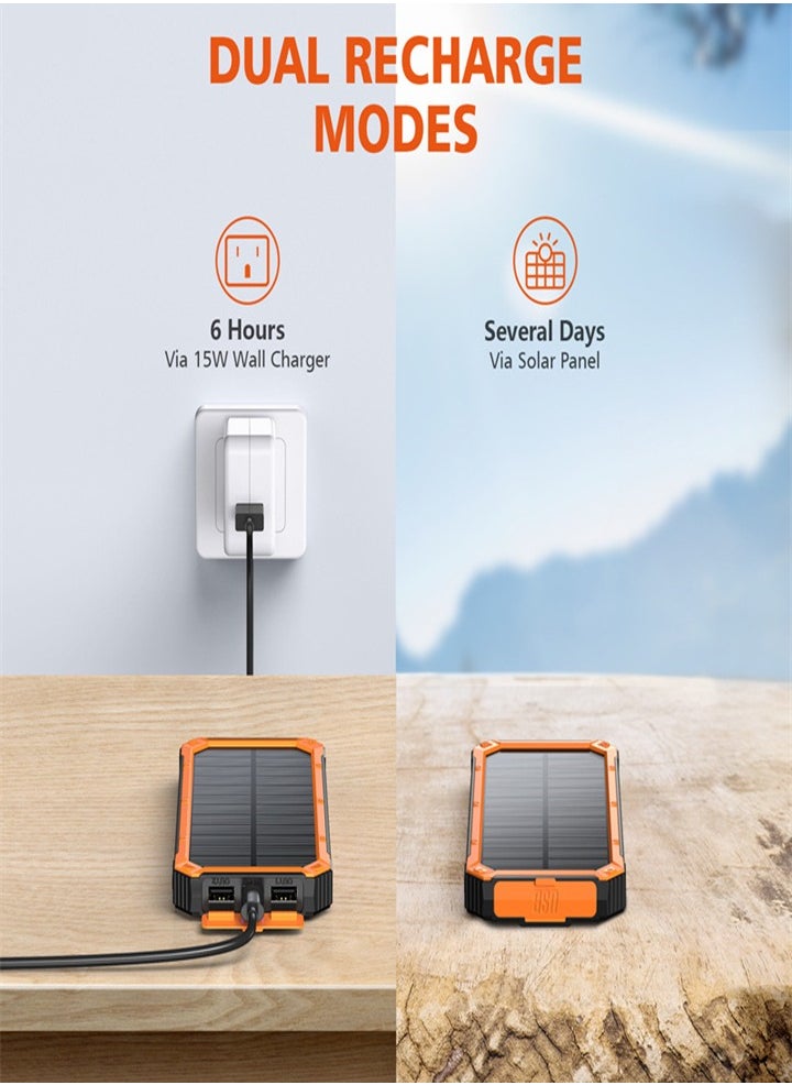 Generic - Outdoor waterproof, wireless charging solar power bank, 20000 mAh fast charging emergency mobile power bank with dual USB ports and 6 LED strong light flashlights, suitable for iPhone, smartphones, tablets, digital cameras, etc. - Image 1