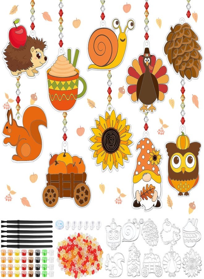 Yaomiao 30 Sets Fall Thanksgiving Suncatchers Art Kits DIY Turkey Squirrel Drawing Crafts Bulk Paint Your Own Window Ornaments for Boys Girls Home Class Birthday Autumn Party Favors Gifts - Image 1