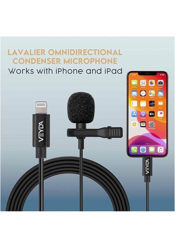 iPhone Lavalier Microphone - VD-LL1 Lightning Adapter Lav Lapel Clip-on Omnidirectional Condenser Mic - Image 2