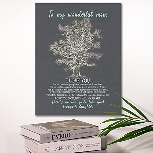 Wailozco Gifts for Mom -Hangable Canvas Poem Prints Framed Poster Wall Art for Mom from Daughter-Meaningful Mom Gifts,Mom Home Bedroom Living Room Wall Decor- Wonderful Mom Tree - Image 3