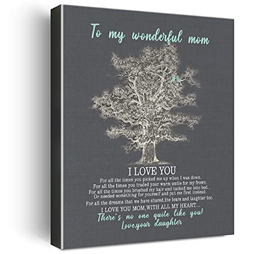 Wailozco Gifts for Mom -Hangable Canvas Poem Prints Framed Poster Wall Art for Mom from Daughter-Meaningful Mom Gifts,Mom Home Bedroom Living Room Wall Decor- Wonderful Mom Tree - Image 1