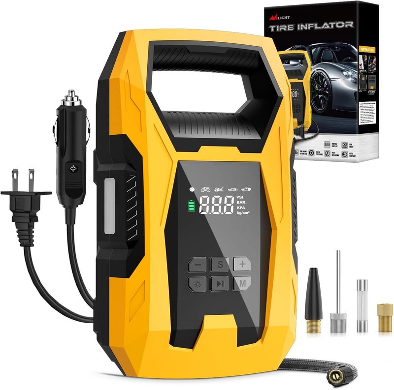 Nilight AC/DC Tire Inflator Portable Air Compressor Dual Power Supply 110V AC 12V DC 150PSI Fast Inflation Heavy Duty with LED Light Pressure Gauge Auto Shutoff Pump for Car Motorcycle Bicycle Ball - Image 1