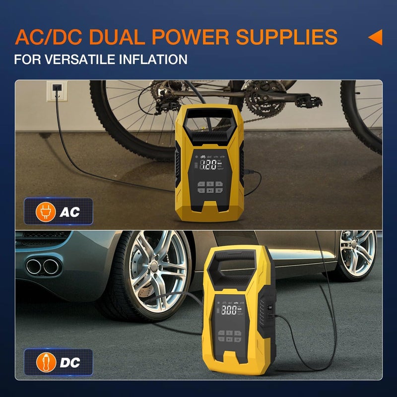 Nilight AC/DC Tire Inflator Portable Air Compressor Dual Power Supply 110V AC 12V DC 150PSI Fast Inflation Heavy Duty with LED Light Pressure Gauge Auto Shutoff Pump for Car Motorcycle Bicycle Ball - Image 2