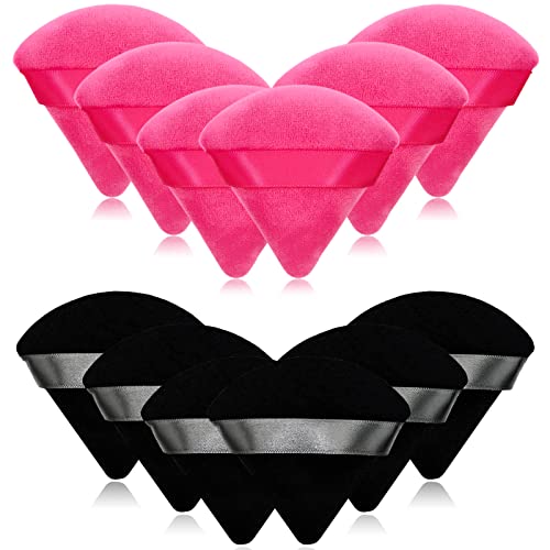 Scartink 12 Pieces Cosmetic Powder Puff276 inch Portable Soft Sponge Setting Face PuffsTriangle Velvet Powder Puff with Ribbon Band Handle for Loose Powder Body Powder Makeup ToolBlackRose Red - Image 2