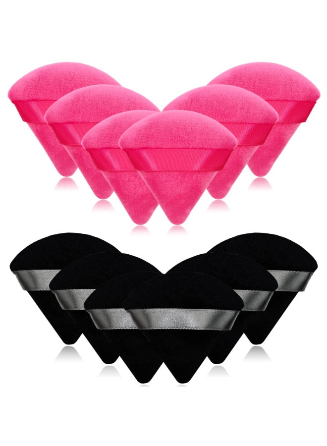 Scartink 12 Pieces Cosmetic Powder Puff276 inch Portable Soft Sponge Setting Face PuffsTriangle Velvet Powder Puff with Ribbon Band Handle for Loose Powder Body Powder Makeup ToolBlackRose Red - Image 3