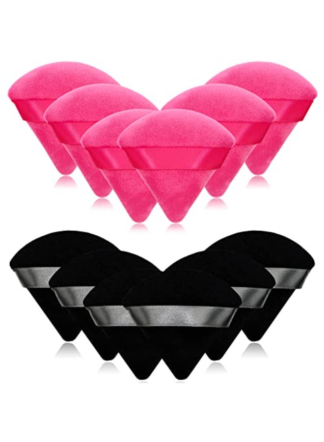 Scartink 12 Pieces Cosmetic Powder Puff276 inch Portable Soft Sponge Setting Face PuffsTriangle Velvet Powder Puff with Ribbon Band Handle for Loose Powder Body Powder Makeup ToolBlackRose Red - Image 1