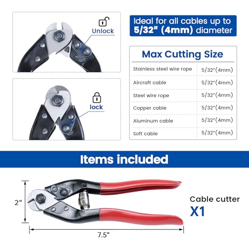 Muzata Upgraded Version Cable Cutter Heavy Duty Wire Rope Up to 5/32" Stainless Steel Deck Stair Railing Aircraft Strong Thick Seal Metal Fence Bike Bicycle Brake Cutter CT15, CT1 - Image 2