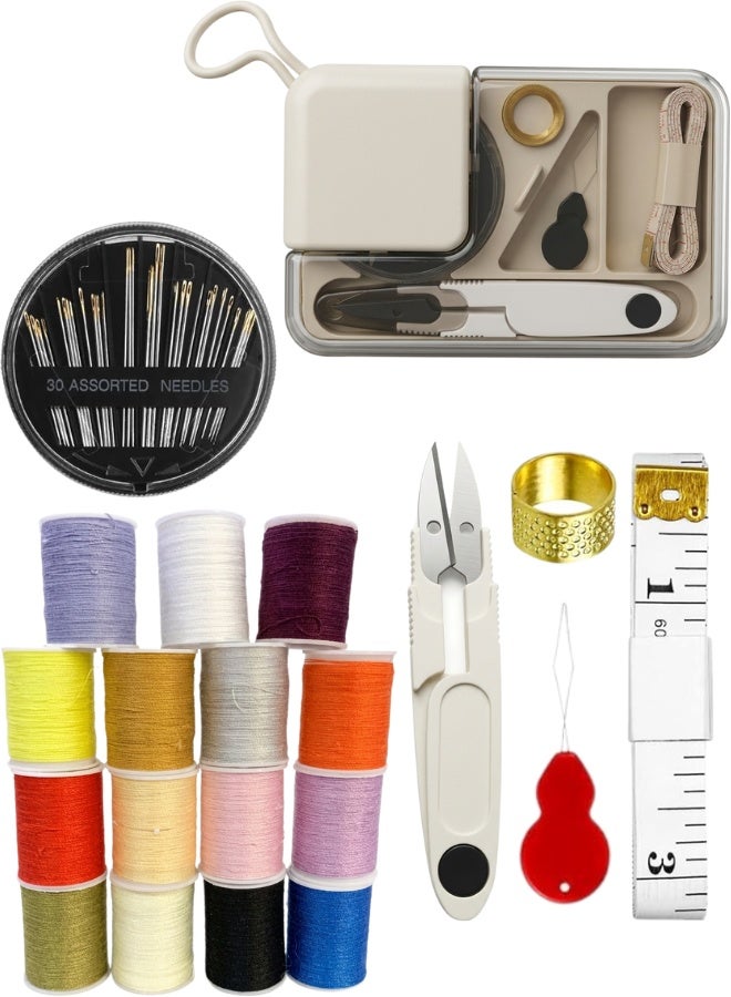 Complete Sewing Kit for Mothers, Grandmas, Women, Wives, Teen Girls, Beginners, Travelers – Portable Home and Travel Sewing Supplies Set with Assorted Color Threads, 30 Needles of Various Sizes, Small Thread Snips, Flexible Measuring Tape, Thimble Finger Protector, Needle Threader, Durable Transparent Plastic Case for Home, Dorm Room, Office, Quick Clothing Repairs, DIY Sewing Projects, Mother’s Day Gifts, Practical and Compact Sewing Accessories - Image 1