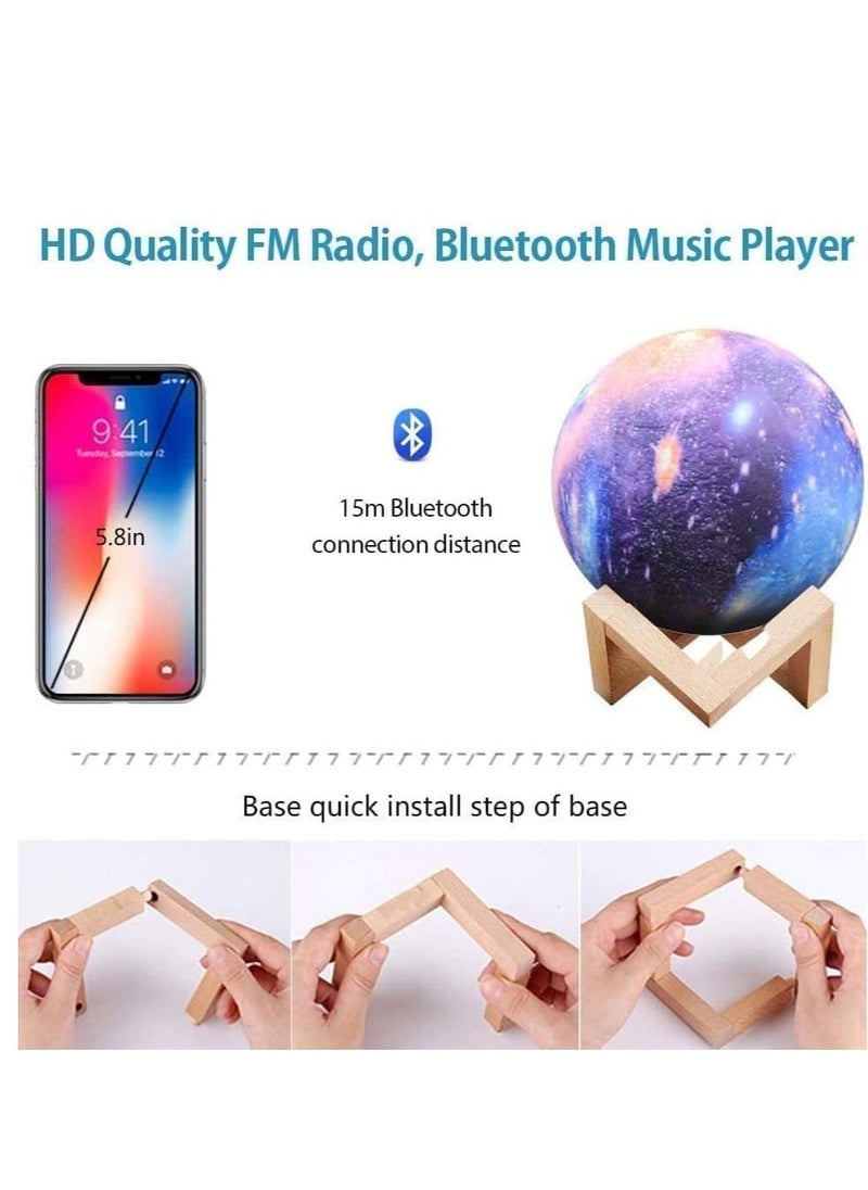 HuHa - Portable Quran speaker LED night light, 16-color 3D printing LED Galaxy Moon light, Bluetooth, Micro SD remote control speaker, Quran chanting, FM radio (ELT-GLOBE-03) - Image 1