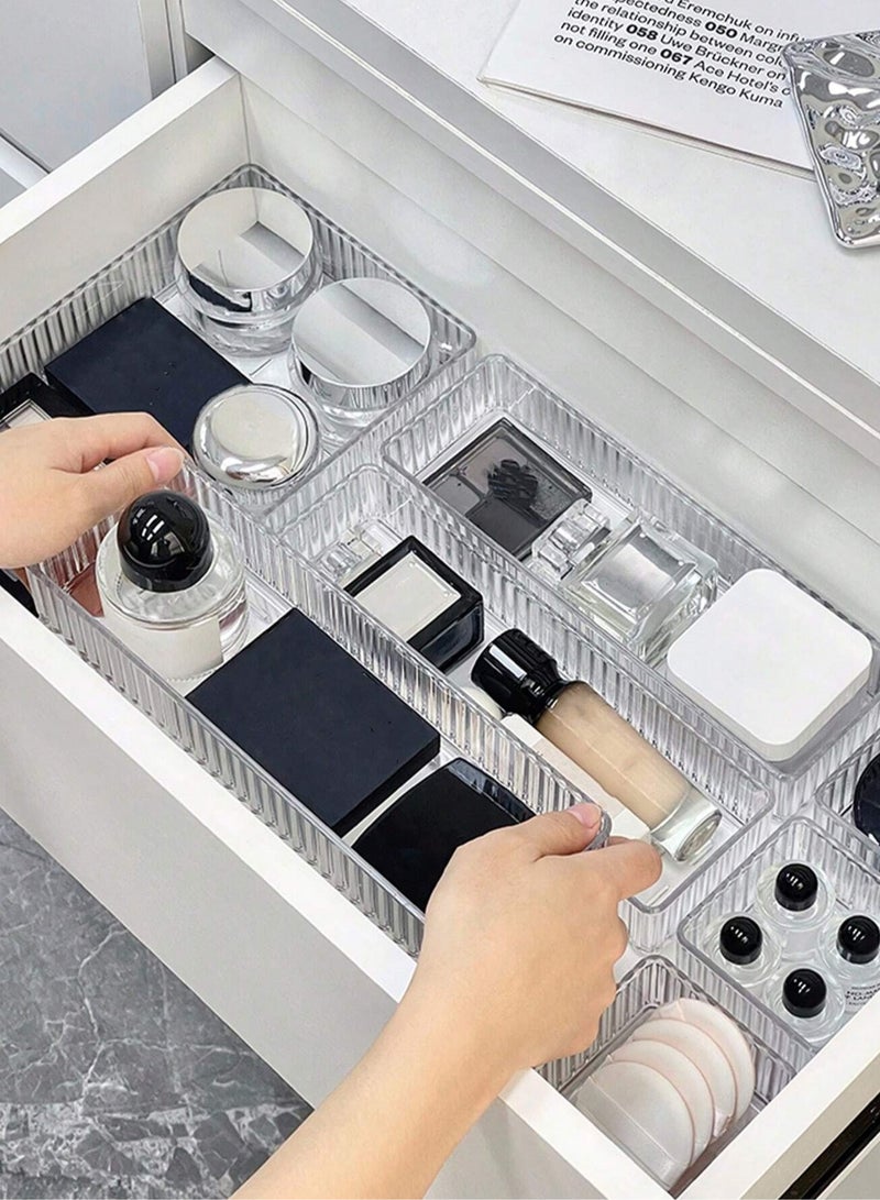 Loquat 10-Piece Simple Clear Cosmetic Organizer Box with Storage Compartments for Cosmetics, Eyeshadow, Lipstick, Makeup Brushes, Perfume - Image 4