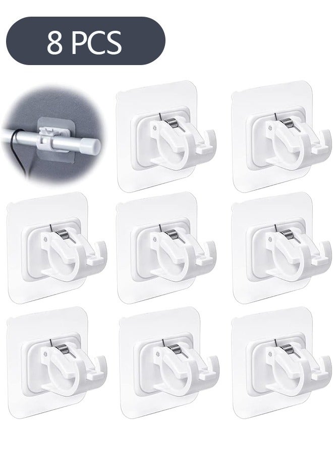 8-Piece Self Adhesive Curtain Rod Bracket, No Drill Drapery Hooks Holder, Plastic Easy Sticky Curtain Rod Hooks for Kitchen, Bathroom, Hotel (White) - Image 1