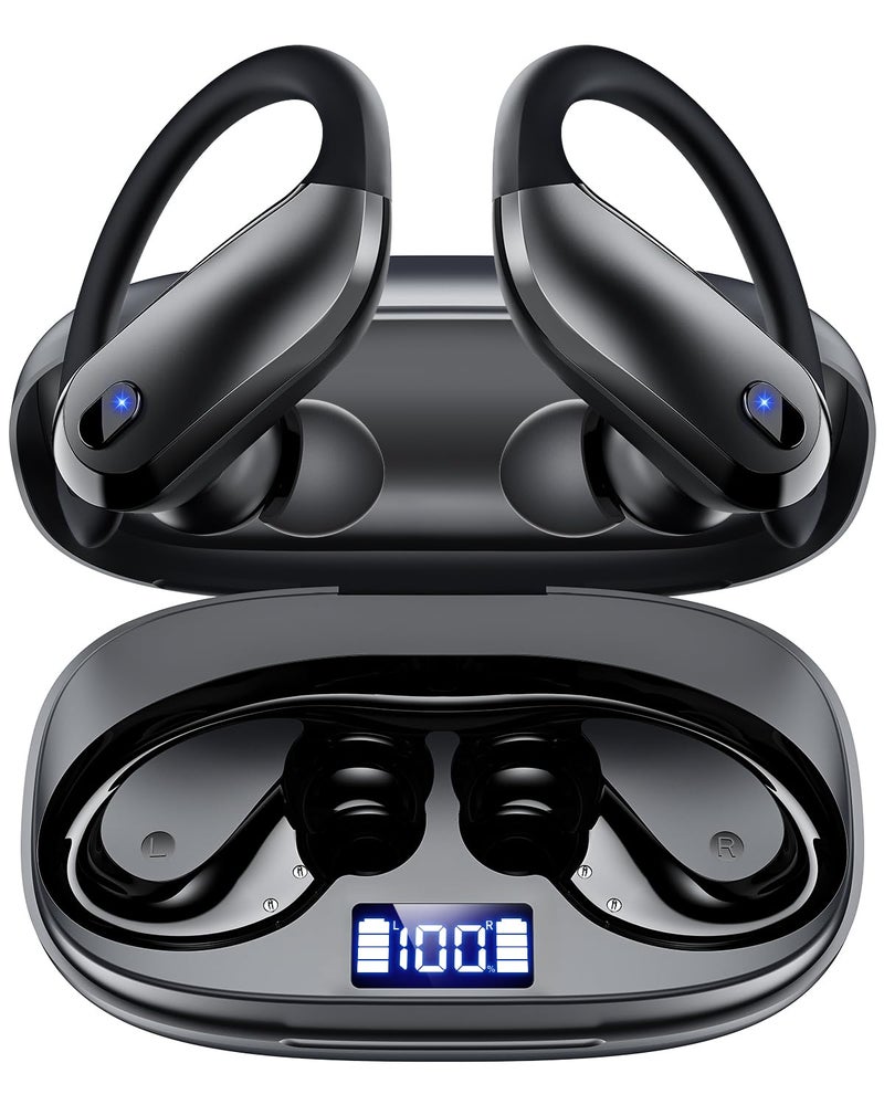 KTGEE Wireless Earbuds Bluetooth 5.3 Sport Headphones with Earhooks,IPX7 Waterproof Earphones,48H Playtime Earbuds,Lightweight 7.8g,Noise Cancelling Mic Bluetooth Headphones for Running & Workout-Black - Image 1