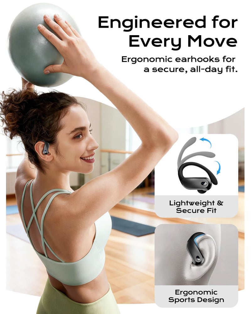 KTGEE Wireless Earbuds Bluetooth 5.3 Sport Headphones with Earhooks,IPX7 Waterproof Earphones,48H Playtime Earbuds,Lightweight 7.8g,Noise Cancelling Mic Bluetooth Headphones for Running & Workout-Black - Image 2