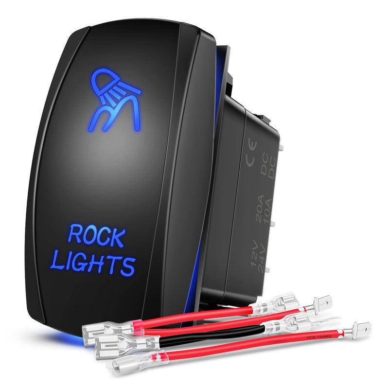 Nilight - 90008B Rock Lights Rocker Switch LED Light Bar 5Pin Laser On/Off LED Light 20A/12V 10A/24V Switch jumper wires set for Jeep Boat Trucks,2 years Warranty Blue - Image 1