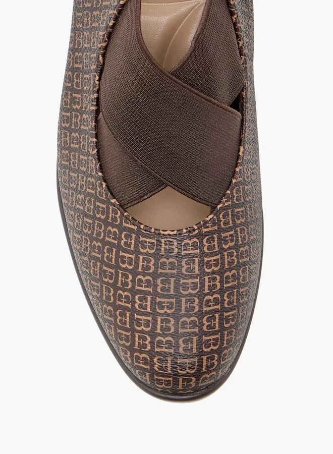 Flora Bella By Shoexpress Monogram Printed Slip-On Pumps with Wedge Heels