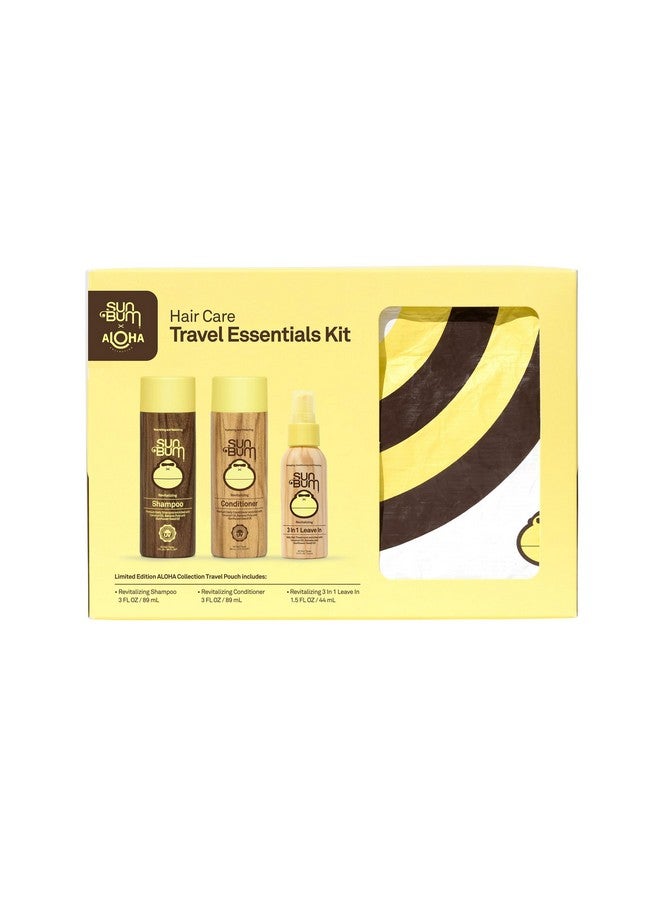 Sun Bum Hair Care Travel Essentials Kit | Revitalize Your Hair With Revitalizing Shampoo, Conditioner, And 3-In-1 Leave In Treatment | Includes Aloha Collection Travel Pouch