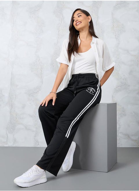 Embroidered Detail Relaxed Fit Joggers with Side Stripes