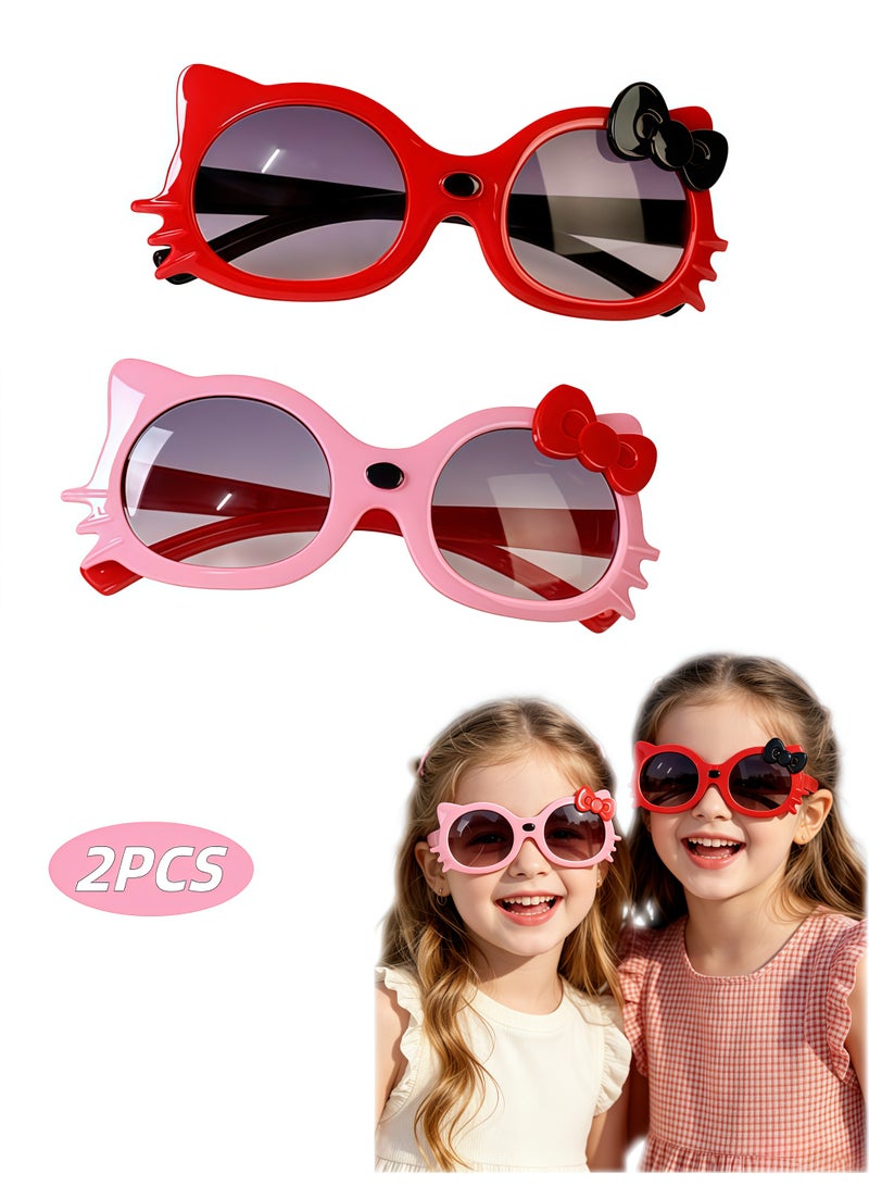 Hello Kitty 2PCS Kids Toddler Hello Kitty Uv400 Sunglasses for Girls Age 0-4 Anti Uv Full Protection Cute Cartoon Eyewear For Outdoor Travel Beach Daily Casual Party Decoration - Image 1