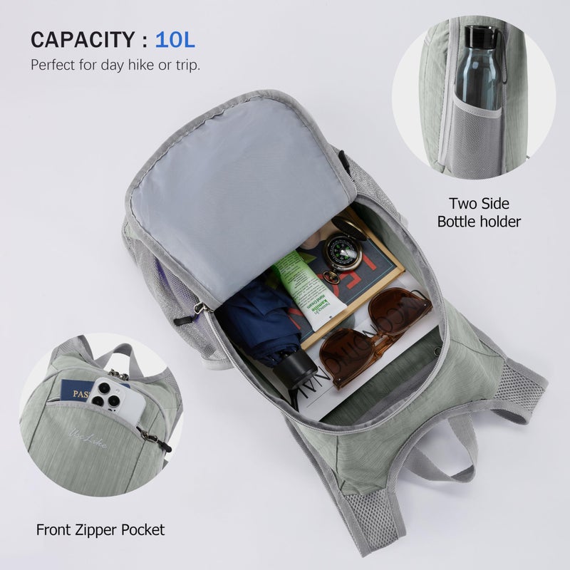 Uselike 10L Small Hiking Backpack Travel Daypack Lightweight Packable Back Pack for Women Men(Light Grey) - Image 5