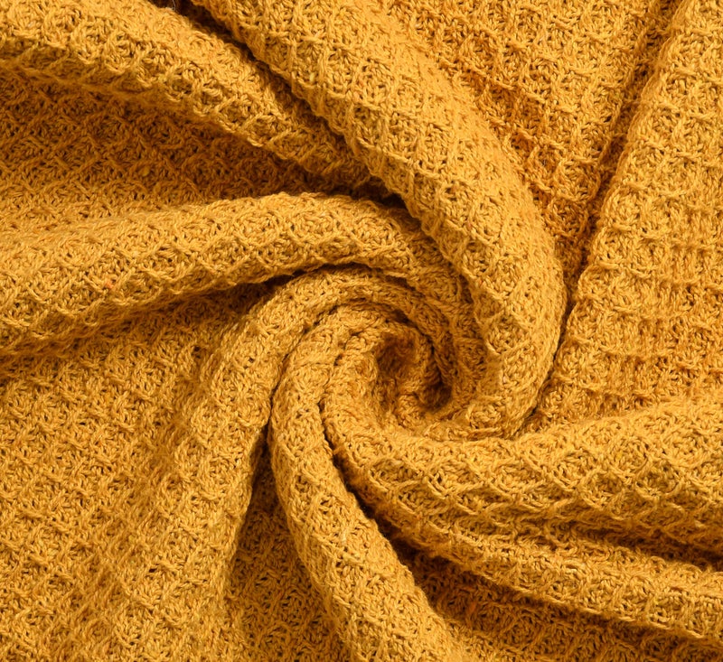 TIB Cotton Throw Blanket,125x150 cm, Throws for Sofa and Couch 3 Seater 120 TC with Fringes, (Mustard)| TC - 120 - Image 5