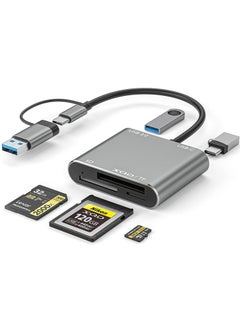 5-IN-1 XQD Card Reader USB C(10Gbps), SD/TF Dual-Slot Multiport External Card Reader USB Hub Compatible for Type-C Laptop, Support Windows/Mac OS/Android