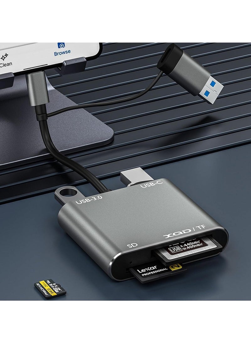 Generic - 5-IN-1 XQD Card Reader USB C(10Gbps), SD/TF Dual-Slot Multiport External Card Reader USB Hub Compatible for Type-C Laptop, Support Windows/Mac OS/Android - Image 1