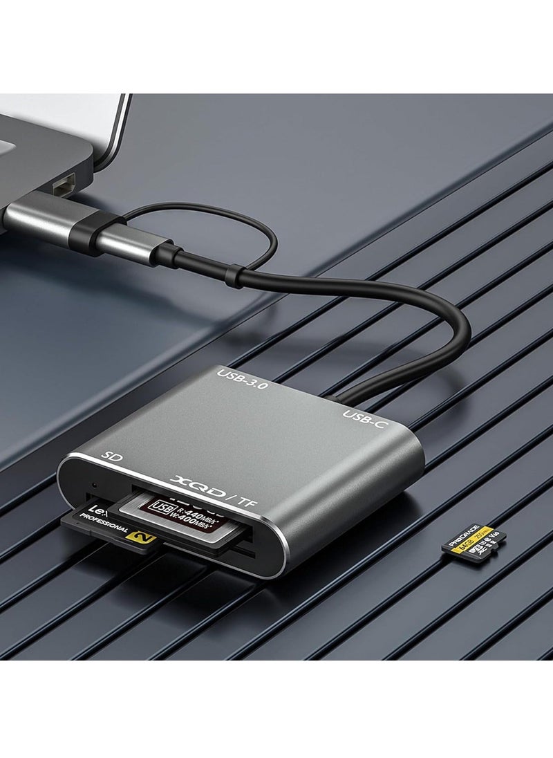 Generic - 5-IN-1 XQD Card Reader USB C(10Gbps), SD/TF Dual-Slot Multiport External Card Reader USB Hub Compatible for Type-C Laptop, Support Windows/Mac OS/Android - Image 1