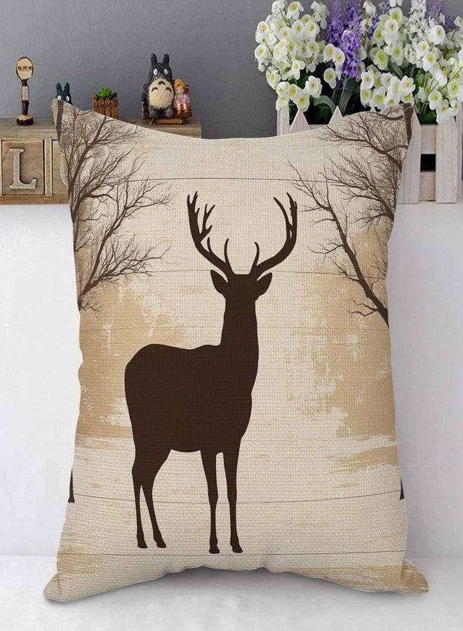 Mugod Deer Decorative Throw Pillow Cover Case Vintage Animal Moose Elk Antler Horn Tree Nature Wildlife Brown Cotton Linen Pillow Cases Square Standard Cushion Covers for Couch Sofa Bed 18x18 Inch - Image 4