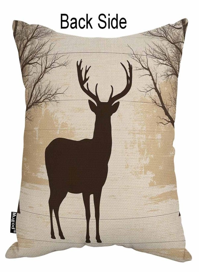 Mugod Deer Decorative Throw Pillow Cover Case Vintage Animal Moose Elk Antler Horn Tree Nature Wildlife Brown Cotton Linen Pillow Cases Square Standard Cushion Covers for Couch Sofa Bed 18x18 Inch - Image 2