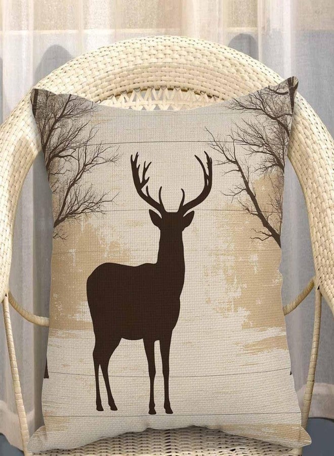 Mugod Deer Decorative Throw Pillow Cover Case Vintage Animal Moose Elk Antler Horn Tree Nature Wildlife Brown Cotton Linen Pillow Cases Square Standard Cushion Covers for Couch Sofa Bed 18x18 Inch - Image 3