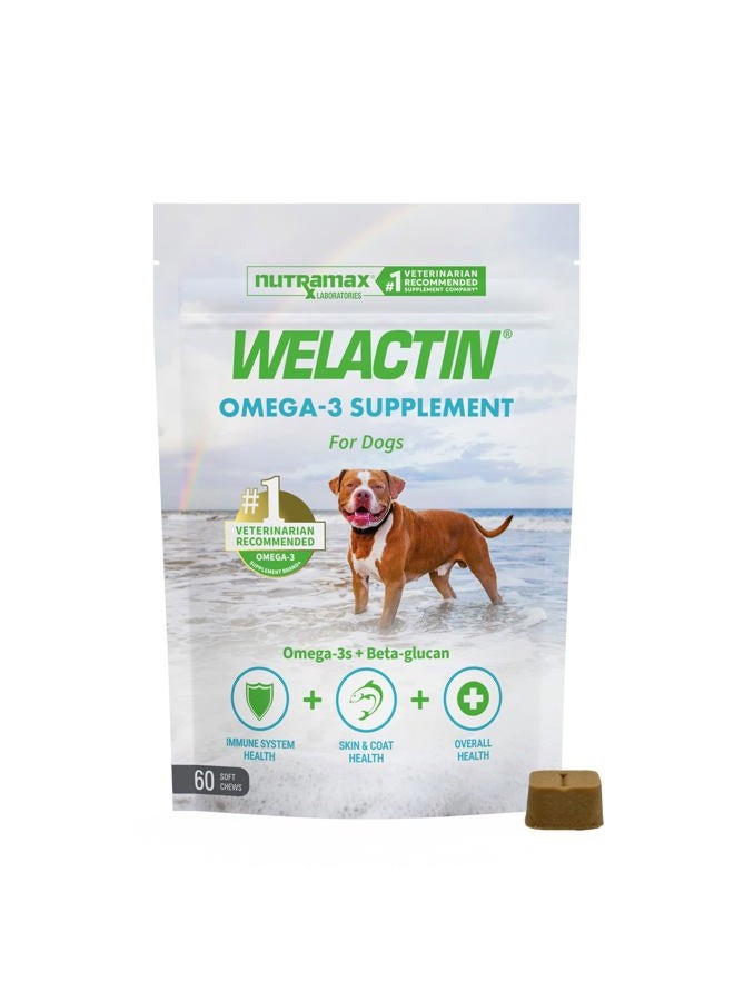 Nutramax Laboratories Veterinary Sciences, Inc Welactin Daily Omega-3 Supplement for Dogs, Skin & Coat Health Plus Overall Health, 60 Soft Chews, Brown - Image 1