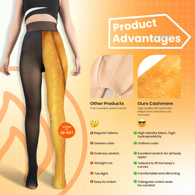 Caprilite 2 Pairs Women Fleece Lined Tights-Fake Translucent Leggings High Waist Pantyhose Sheer Thick Warm Tights For Women - Image 4