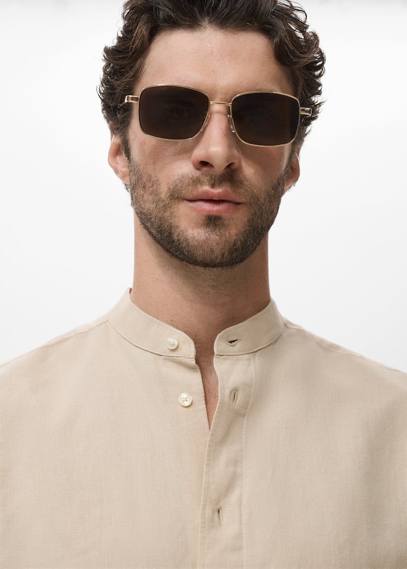 Mango Man Mao Collar Linen Shirt  - Image 4