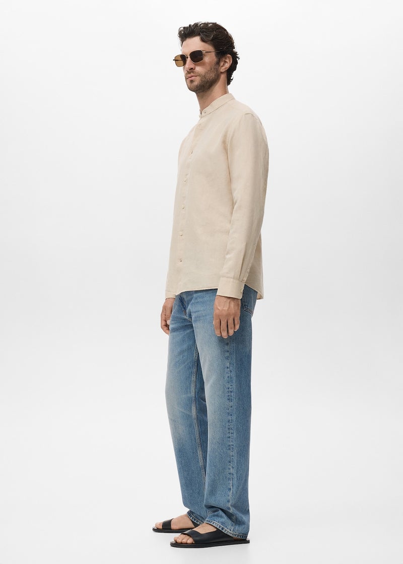 Mango Man Mao Collar Linen Shirt  - Image 3