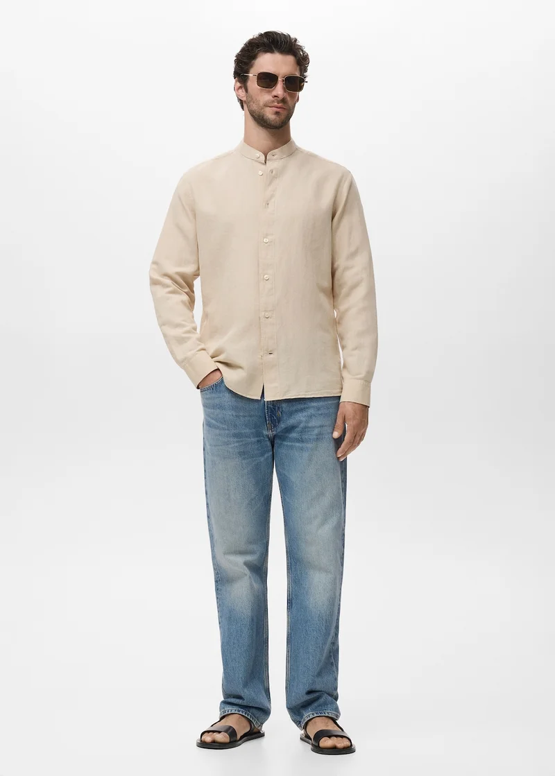 Mango Man Mao Collar Linen Shirt