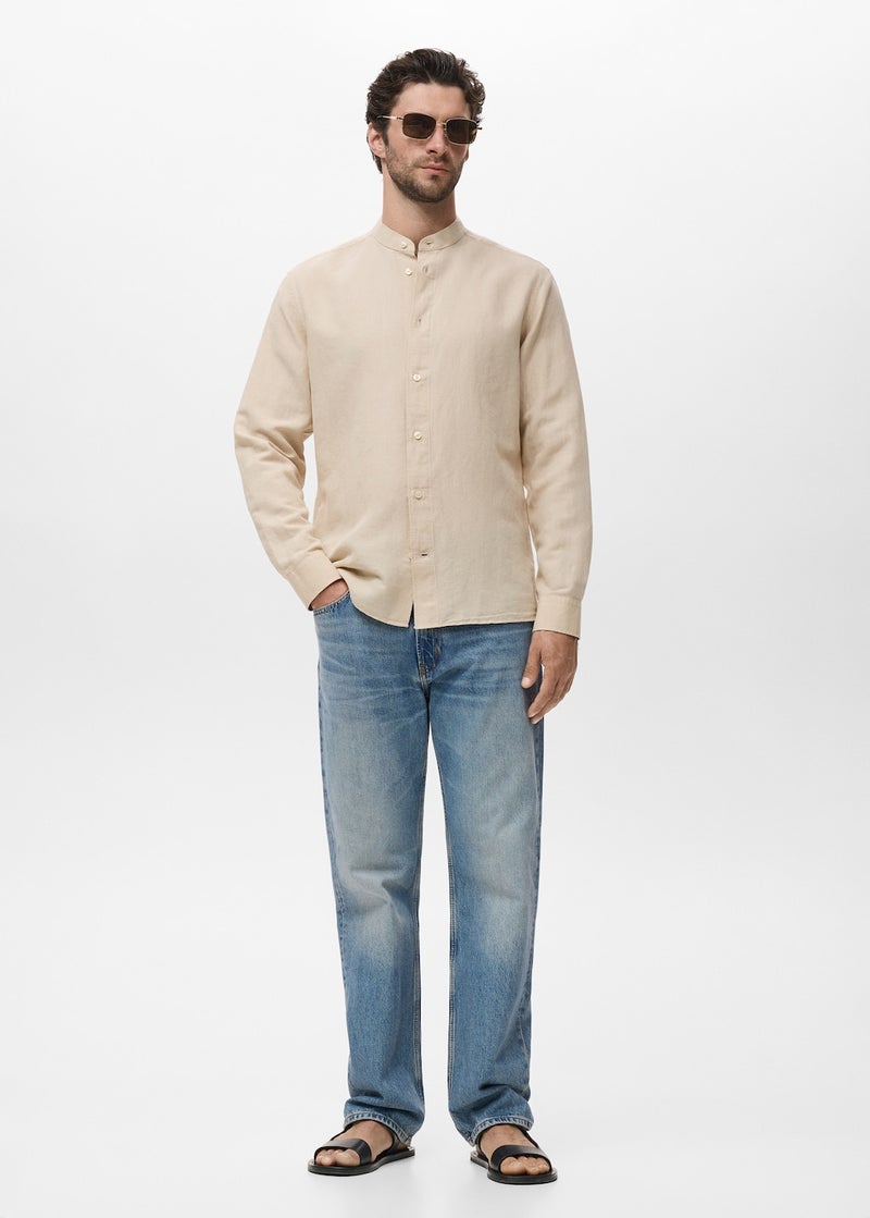 Mango Man Mao Collar Linen Shirt  - Image 5