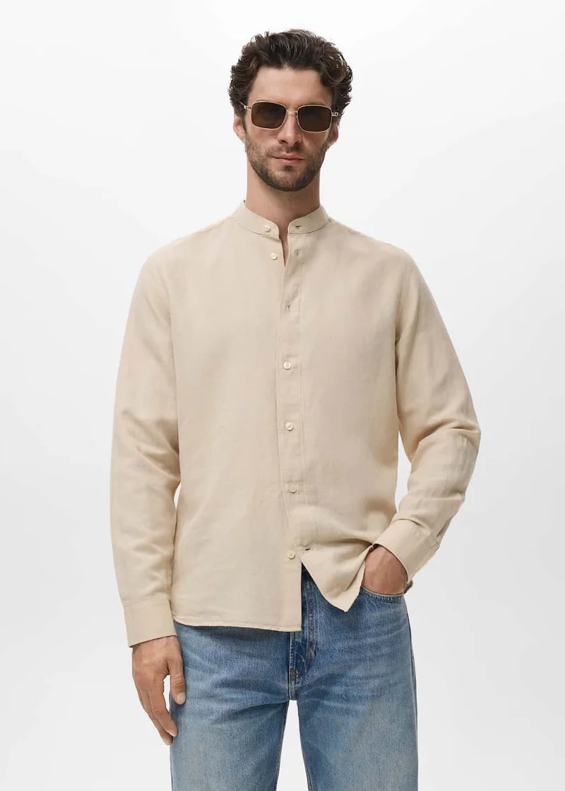 مانجو مان قميص كتان بياقة ماو