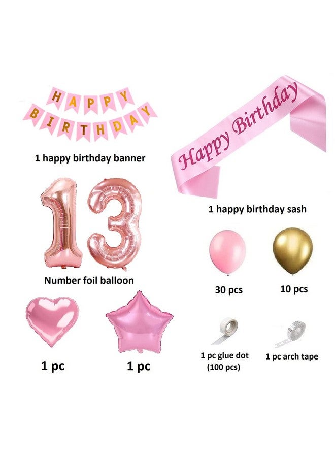FI - FLICK IN 48 pcs 13th Birthday Decoration for Girls Number 13 Foil Balloon Arch Garland Kit for Birth Day Sash for Princess Party Happy 13th Birthday Decoration (Pack of 48, Gold & Pink) - Image 2