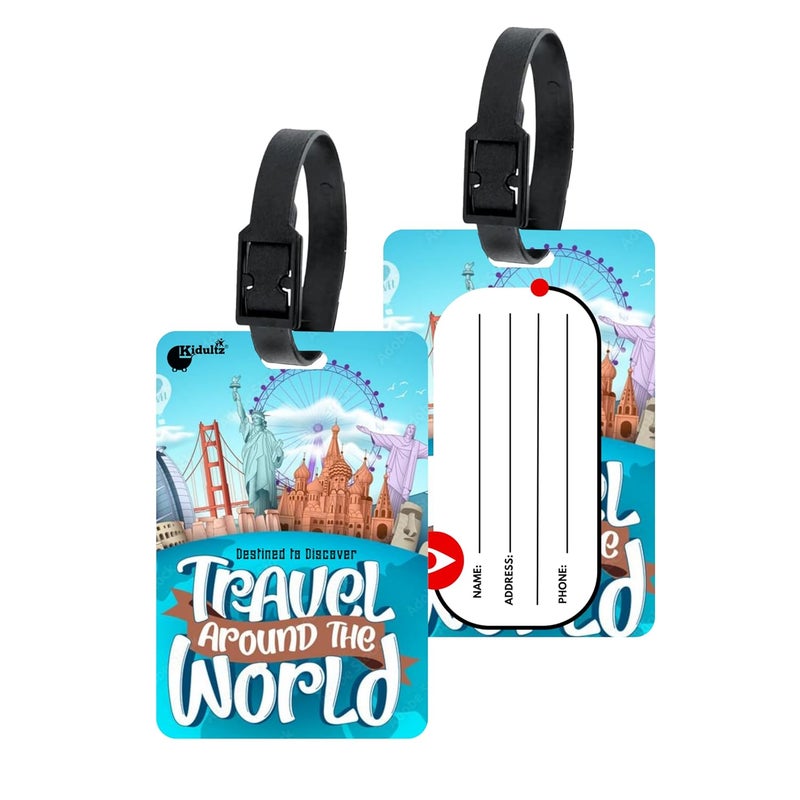 (Set of 10) Synthetic Luggage Tags with Black Strap Loop | Durable, Waterproof, Anti-Break Travel ID Tags for Suitcases, Backpacks, School & Office Bags (Model No.84)