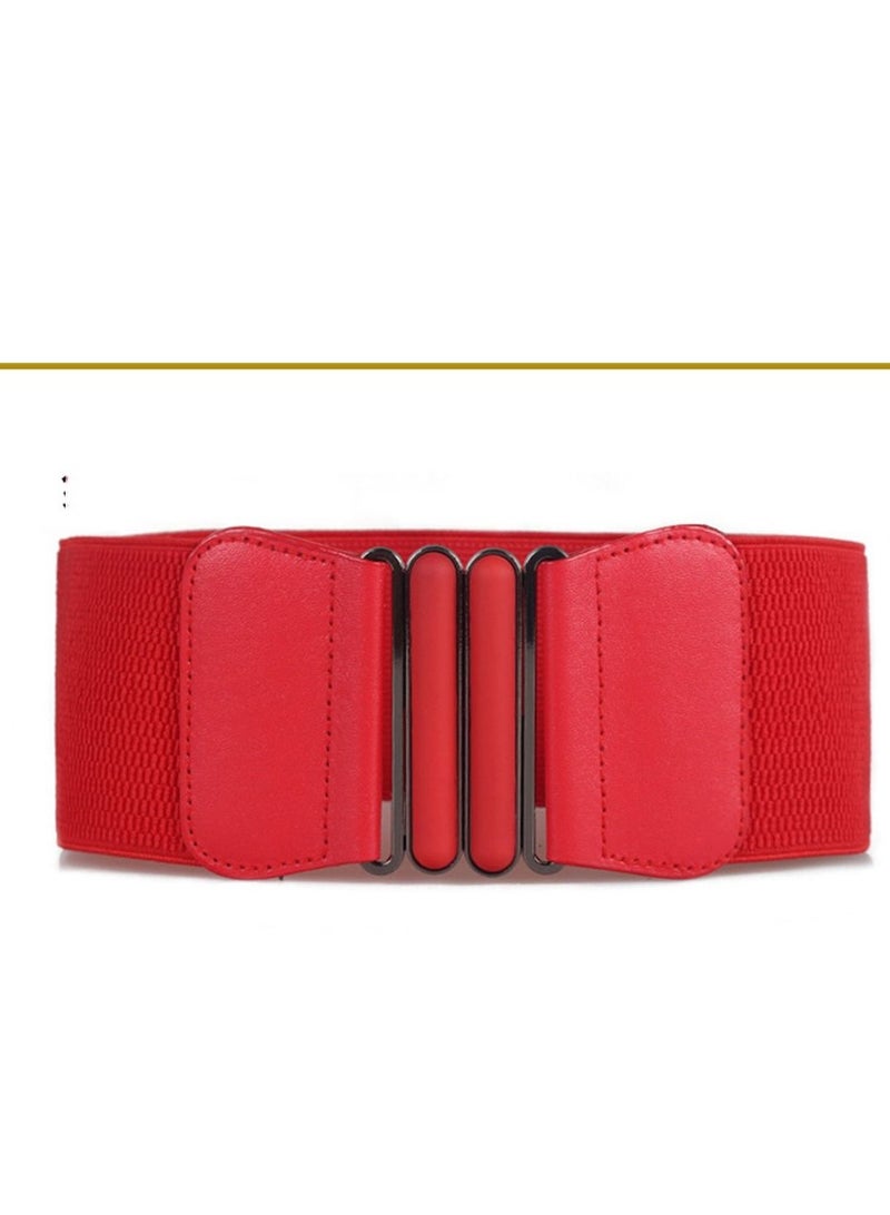 Loquat Simple Ultra Wide Women's Decoration On Buckle Waist Seal Elastic 90g  Red 