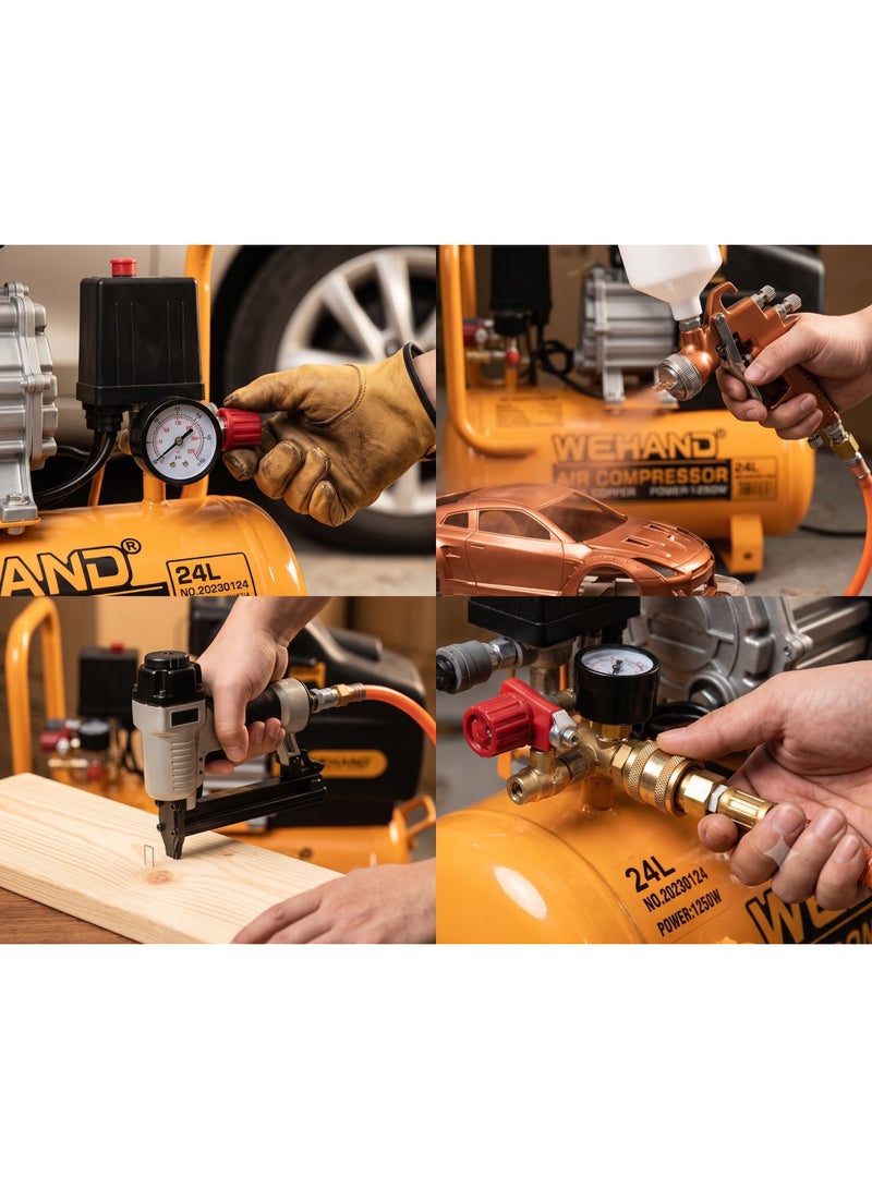 WEHAND 24L Electric Air Compressor – 1.7 HP Heavy Duty Portable Air Pump, 0.8 MPa (8 Bar) High Pressure 2880 RPM Power Tool for Pneumatic Spray Painting, Tyre Inflation, and Workshop Air Tools - Image 4