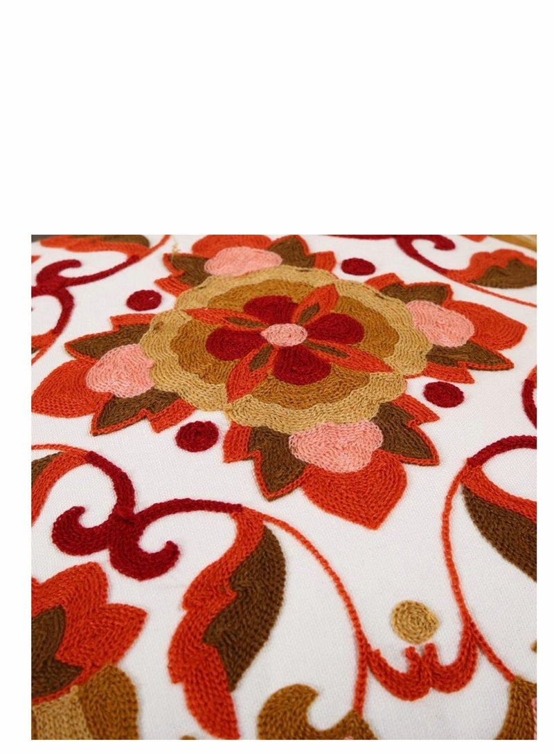 SYOSI غطاء وسادة قطنية محبوكة حمراء 45x45 سم مصنوعة يدوياً تطريز وطني بوهيمي لتزيين المنزل أو السيارة (2 قطعة) - Image 4