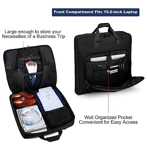 PUSLOM Garment Bag Travel Suit Bag for Men Large 40-Inch Carry on Garment Bag Up to 3 Suits for Business Trips,2 in 1 Hanging Suitcase Luggage Bags for Travel,Foldable Carry on Bag Fits 15.6Inch Laptop,Black - Image 3