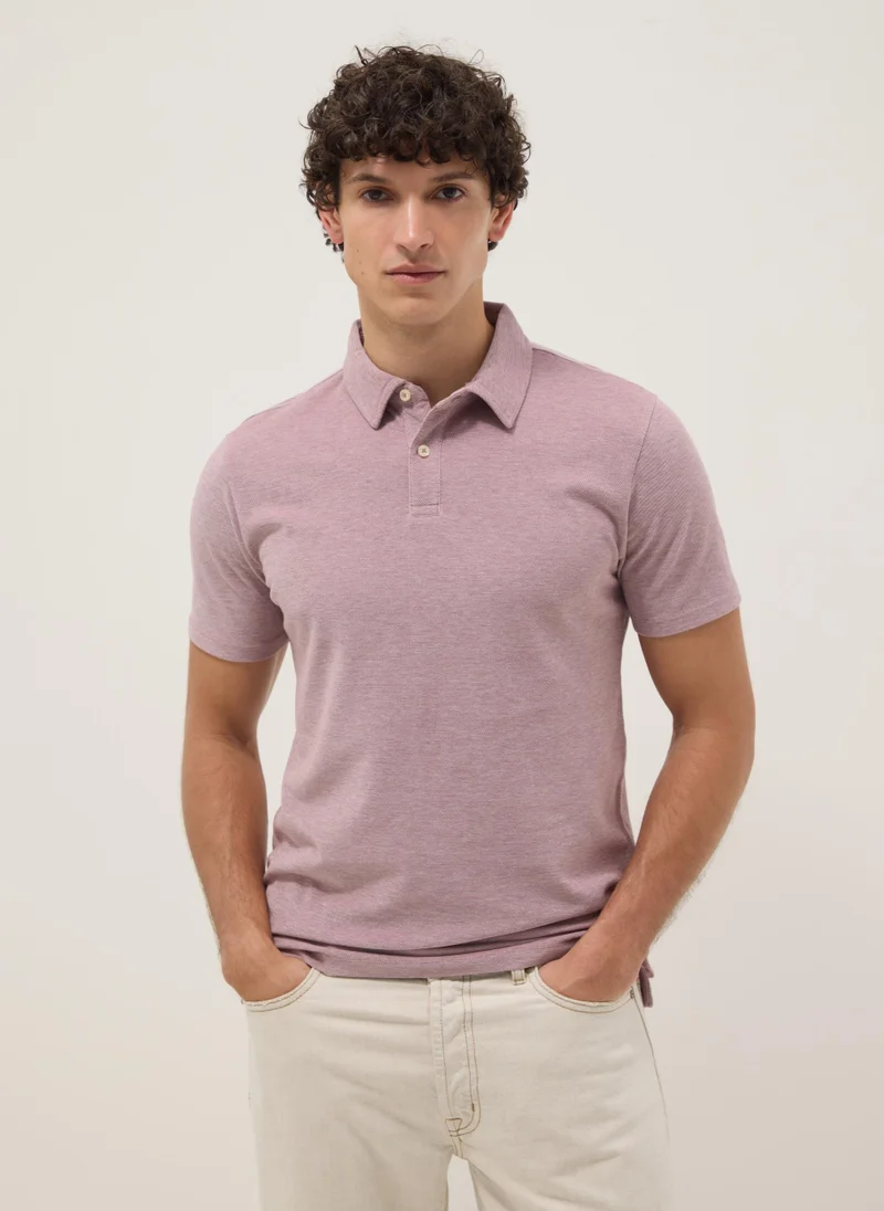 او في اس OVS Pink Short-Sleeve Polo Shirt In Pure Cotton