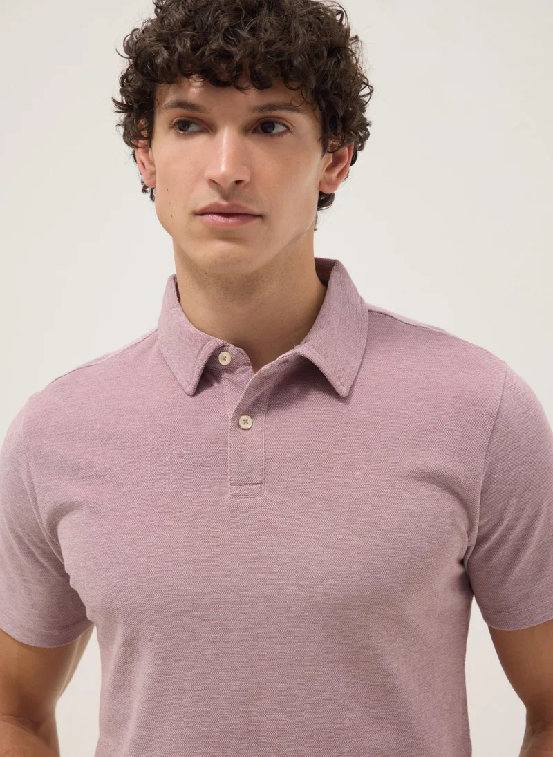 او في اس OVS Pink Short-Sleeve Polo Shirt In Pure Cotton
