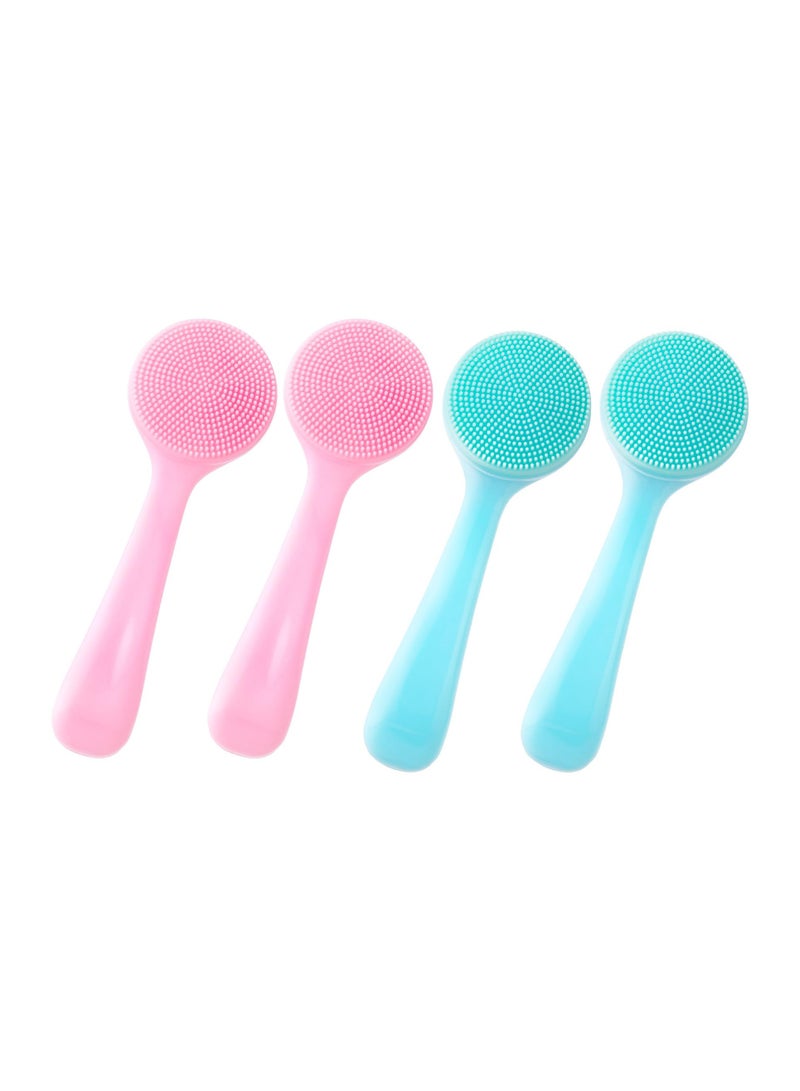 Zikra 4 Pack Silicone Small Manual Facial Cleansing Brush, Skin Friendly Waterproof Face Cleaning Scrubber Exfoliator Brush Cleanser for Blackheads Whiteheads Makeup Residues Removal (2 Blue and 2 Pink) - Image 1