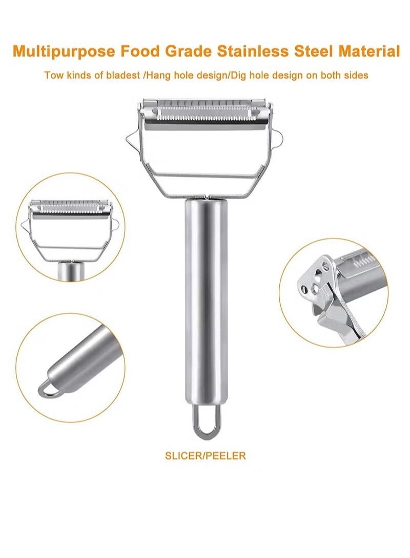 Peeler Stainless Steel Cutter Slicer for Carrot Potato Melon Gadget Vegetable Fruit Steel Peeler Double Sided Blade Multi-functional Vegetable Cutter and Fruit Slicer Dual Blade for Kitchen  - Image 4